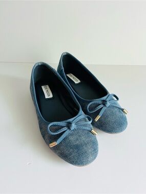 Steve Madden Derik Denim Ballet Flats Bow Detail Size 39 Blue